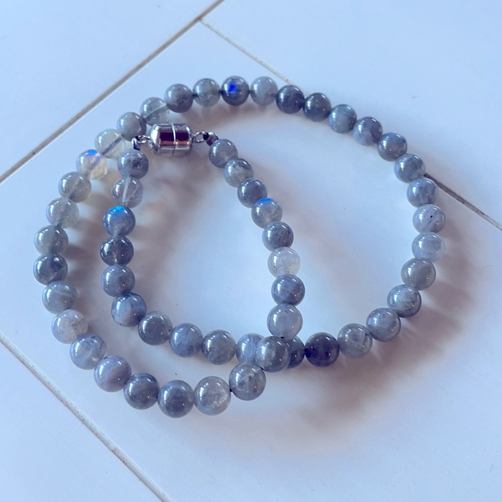 NEW V3 Jewelry Gray-Blue Labradorite Bead Necklace